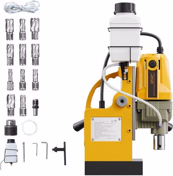 Trapano magnetico elettrico - Motore da 1400W, diametro del foro di 40 mm (1,6 pollici), forza di trazione di 1264 kg (2810 lbf), 11 punte per foratura a nucleo, 800 giri al minuto