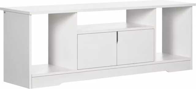 Mobile TV Zephmum in legno bianco con armadietto e ripiani aperti L 120 cm, P 30 cm, H 41 cm