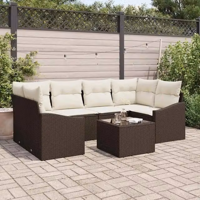 Set di divani 7 pz Marrone e Crema polyrattan 3346618