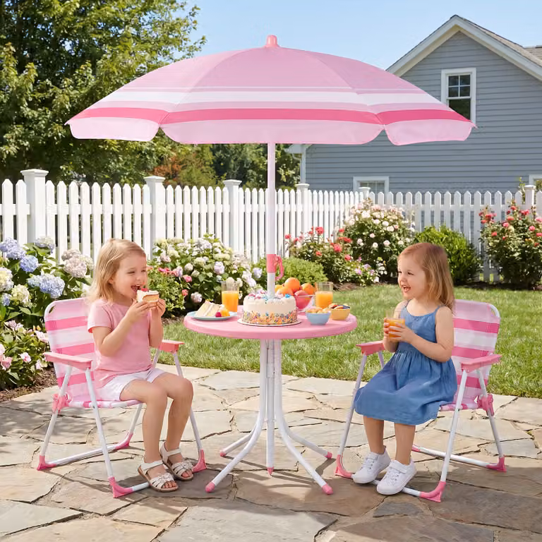 Set da giardino per bambini Costway composto da 4 pezzi con ombrellone regolabile in altezza, colore rosso