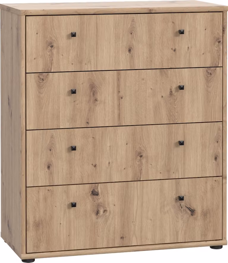 Comodino >TEMPRA2< 4 cassetti, finitura rovere Artisan - 73,7x85,5x34,8 cm (LxAxP)