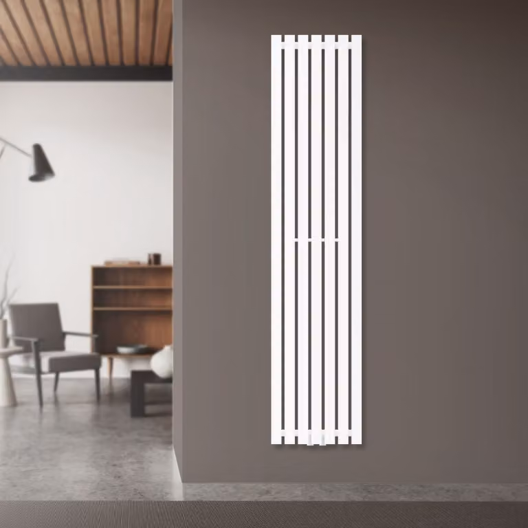 LuxeBath Design radiatore a pannello Stella attacco centrale 370 x 1600 mm Bianco con set di attacchi incl. termostato Angolo parete, piatto, senza elemento riscaldante