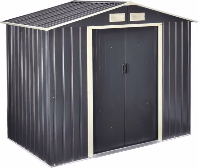 Casetta da Giardino Deposito Attrezzi da Esterno in Lamiera 213x127x185 cm - Grigio Scuro [en.casa]