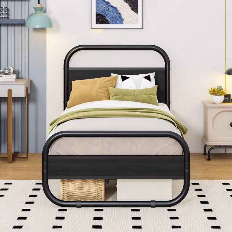 Struttura letto singola in metallo, dimensioni 90x200 cm, colore nero