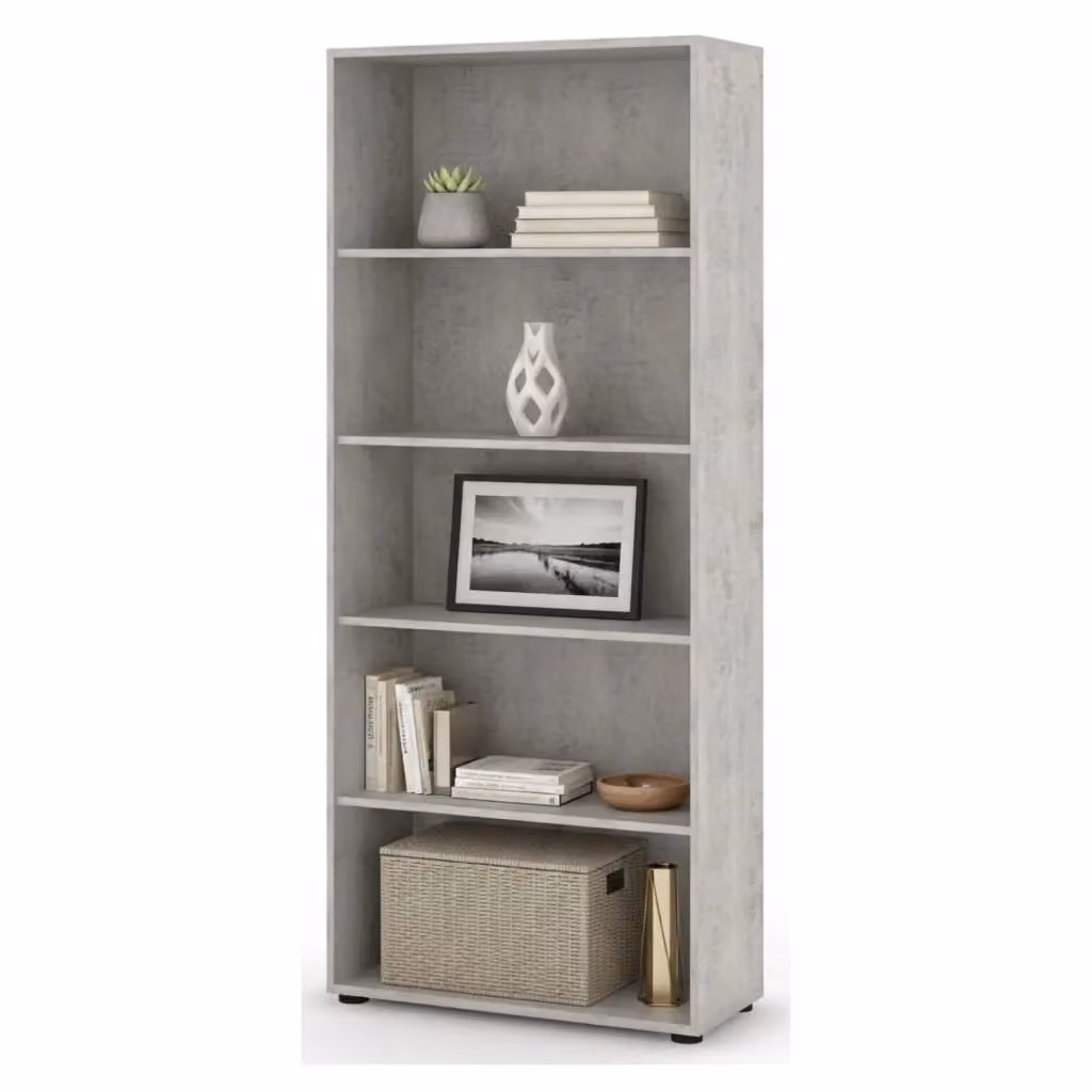 Biblioteca Brugnera Libreria Moderna con 4 Ripiani Bianco e Grigio L: 79 cm, P: 34 cm, H: 188 cm