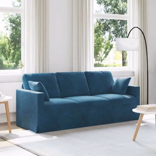 Divano moderno in velluto blu vidaXL con cuscini decorativi e coperture rimovibili L: 198 cm, P: 78 cm, H: 80 cm