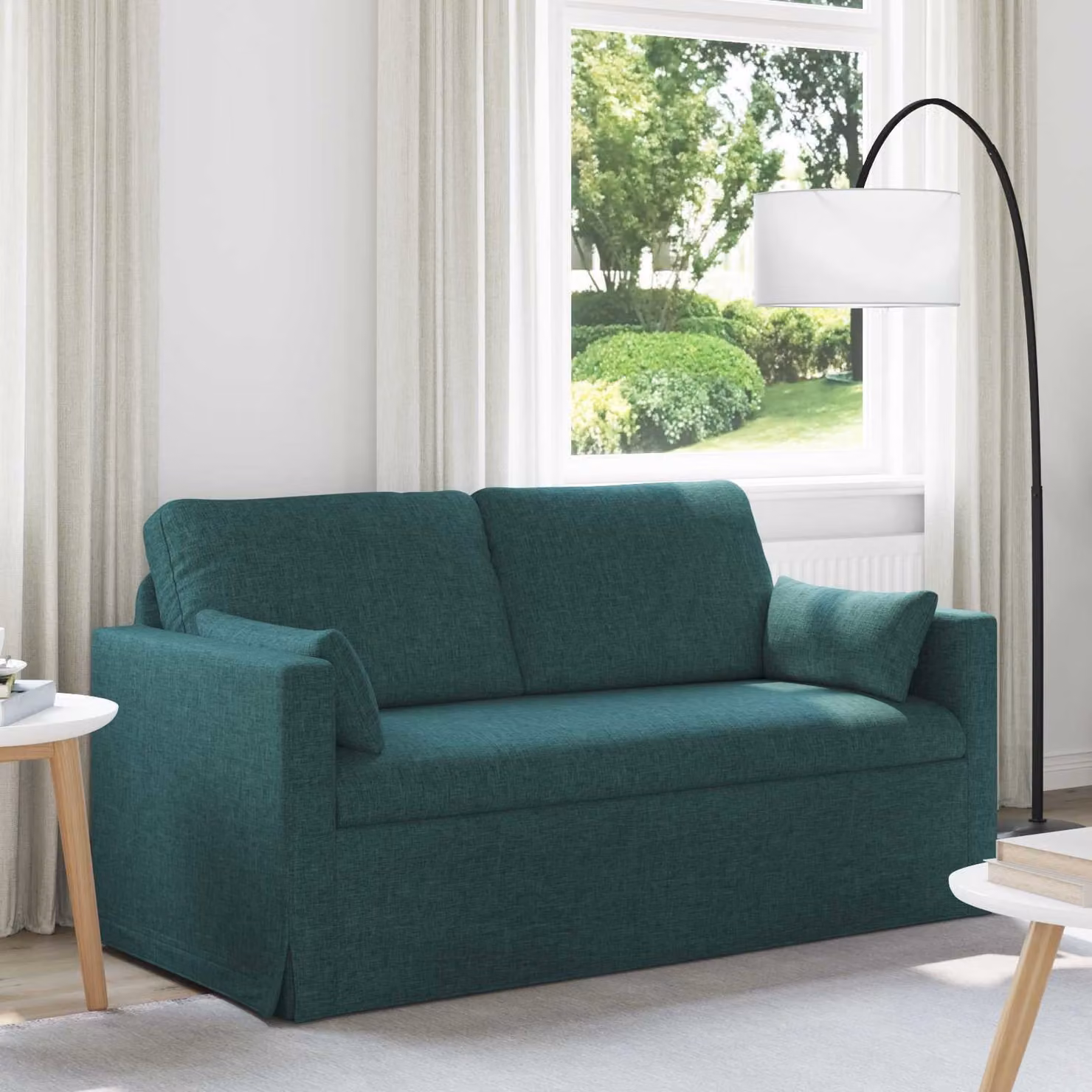 Divano vidaXL in tessuto verde scuro con struttura in metallo e coperture rimovibili L: 158 cm, P: 78 cm, H: 80 cm – 1