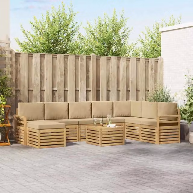 Set di divani ad angolo vidaXL in legno di acacia massello con cuscini beige per giardino e terrazzo