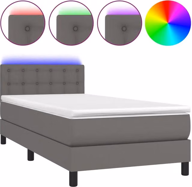 Letto singolo | Letto per adulti | Giroletto Molle con Materasso e LED Grigio 90x190cm Similpelle