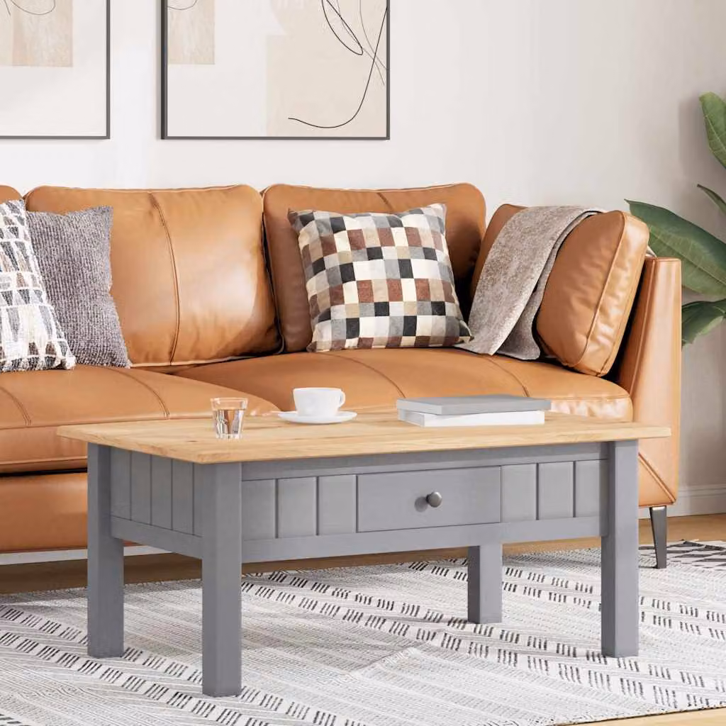 Tavolino da salotto vidaXL Panama Range in pino massello grigio L: 100 cm, P: 60 cm, H: 43,5 cm