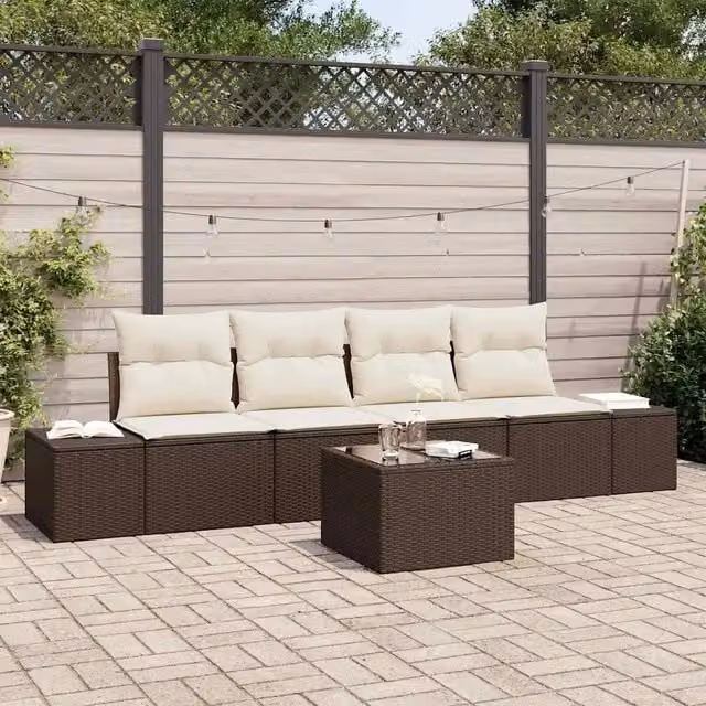 Set Divano da Giardino 5 pz Marrone e Crema polyrattan 3355597