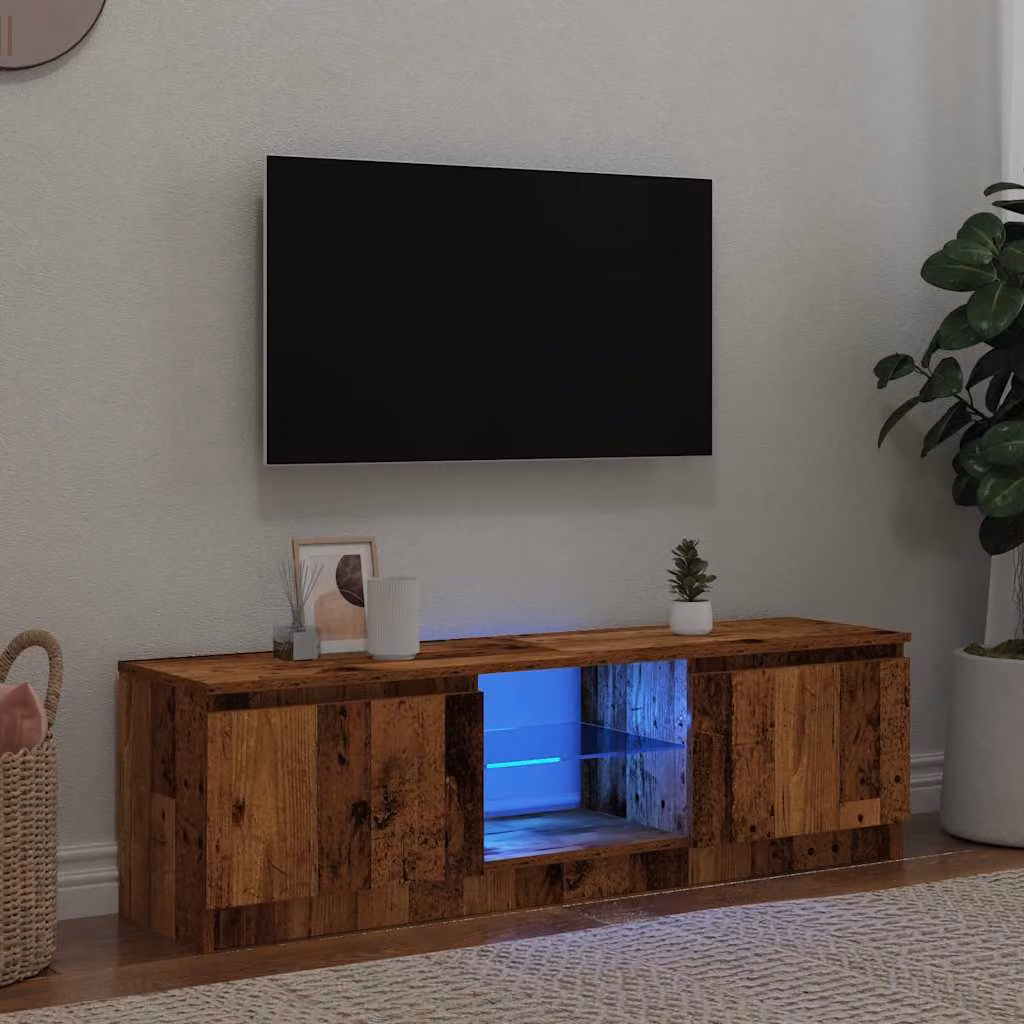 Mobile Porta TV vidaXL con LED in Legno Antico e MDF, Colore Marrone, L 120 x P 30 x H 36 cm