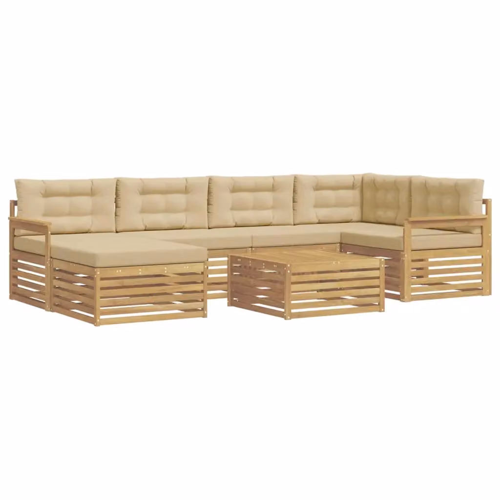Set di divani da esterno vidaXL in legno di acacia con 7 pezzi, colore bianco e beige – 2