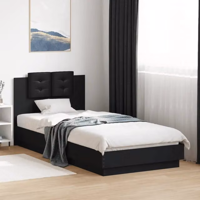 Giroletto con Testiera-Struttura Letto con testiera Nero 100x200 cm in Legno Multistrato