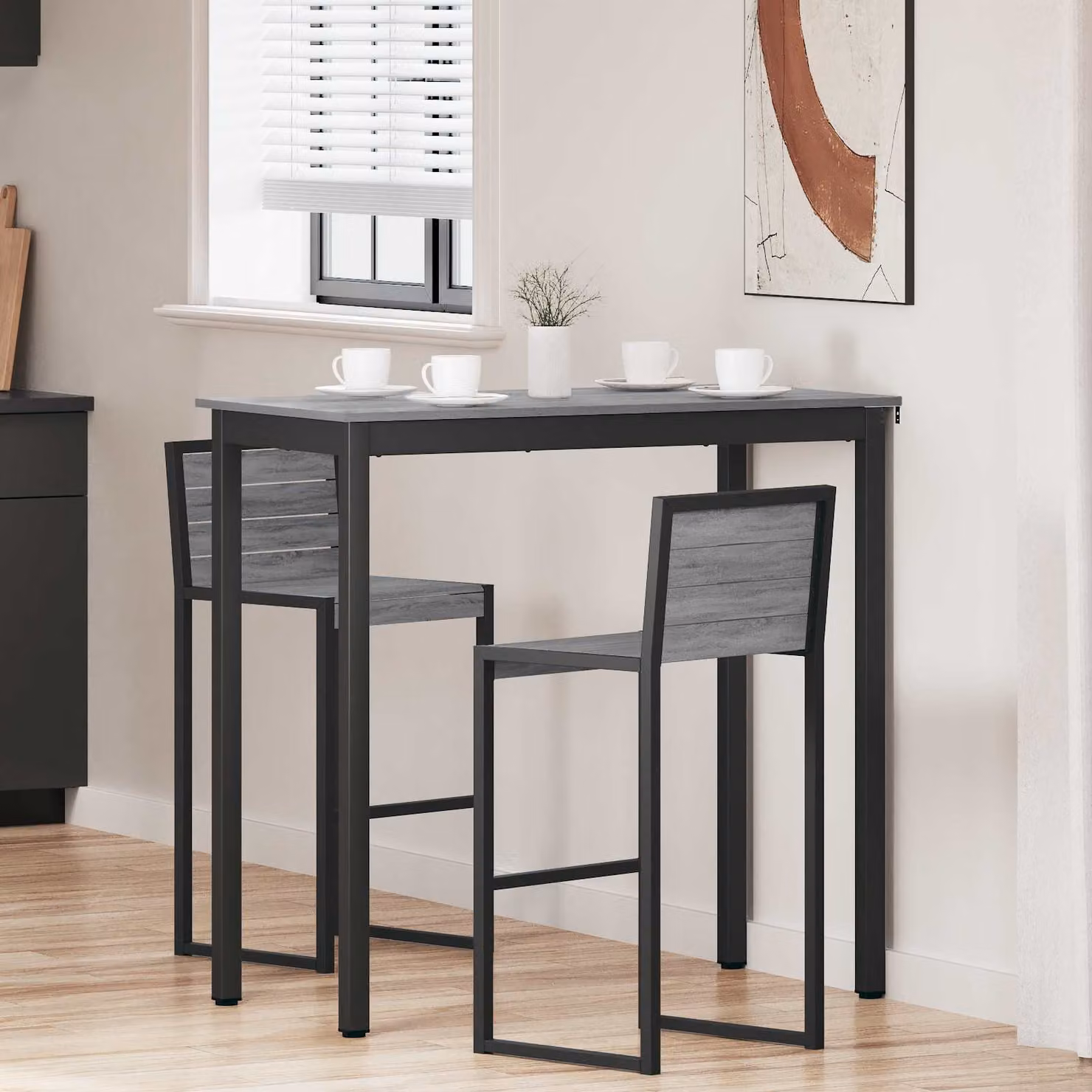 vidaXL Tavolo Bar Moderno Rettangolare in MDF Laminato e Metallo, Grigio e Nero, L: 110 cm, P: 55 cm, H: 105 cm