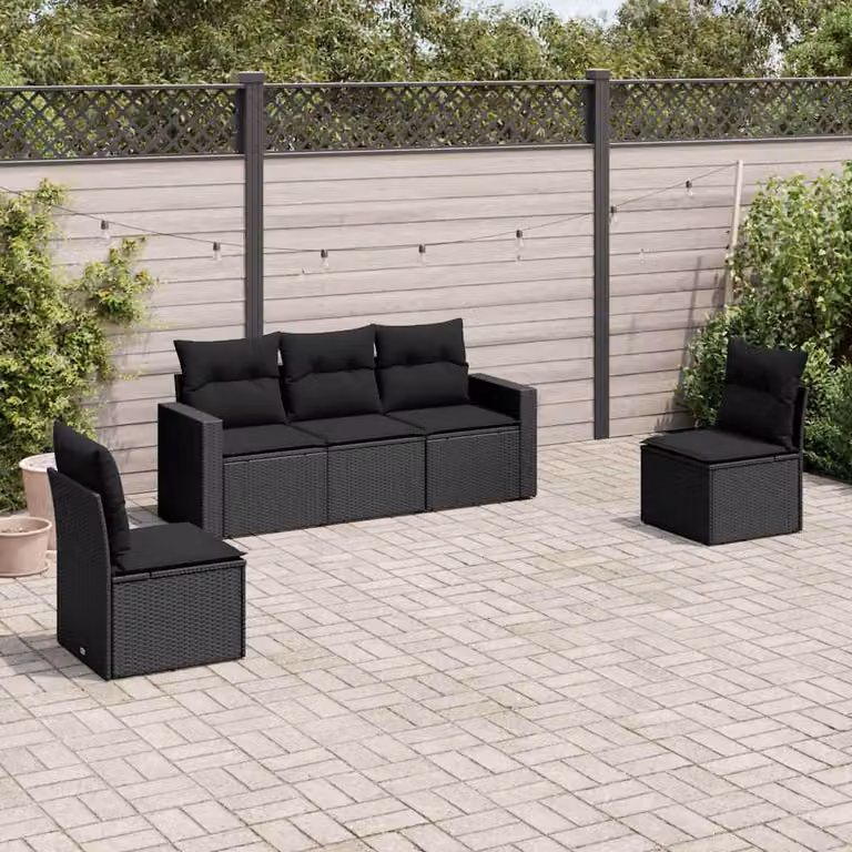 Set di Divani da Giardino vidaXL a Forma di L in Polyrattan Nero con Cuscini e Struttura in Acciaio