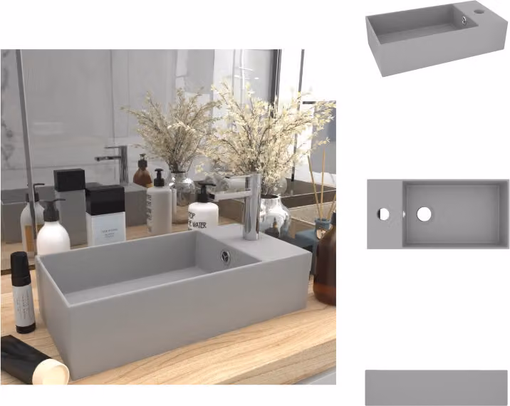 vidaXL Lavabo da bagno con troppopieno in Vetroceramica grigio chiaro - Lavabo da bagno