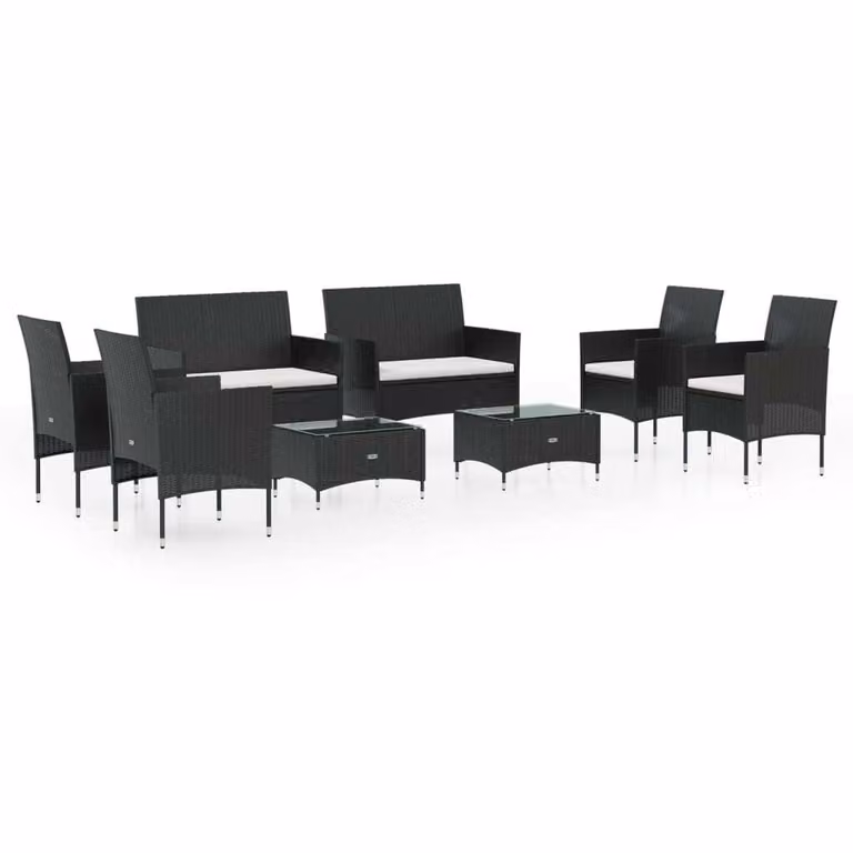 Set Divani da Giardino 8 pz con Cuscini in Polyrattan Nero
