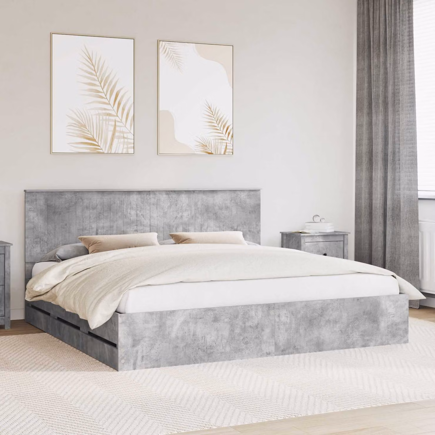 Struttura del letto con cassetto vidaXL in legno MDF Grigio, 200 x 200 cm