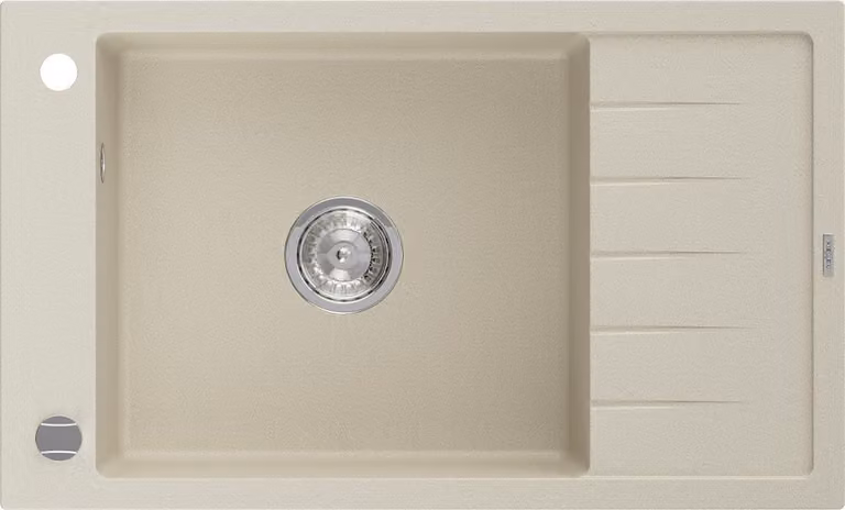 Mexen Elias lavello in granito a 1 vasca con sgocciolatoio 795 x 480 mm, beige, sifone cromato - 6511791005-69
