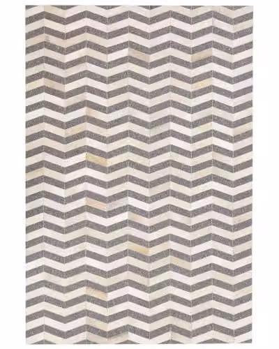 Tappeto in Pelle Jacquard Grigio e Beige Motivo Geometrico 140 x 200 cm