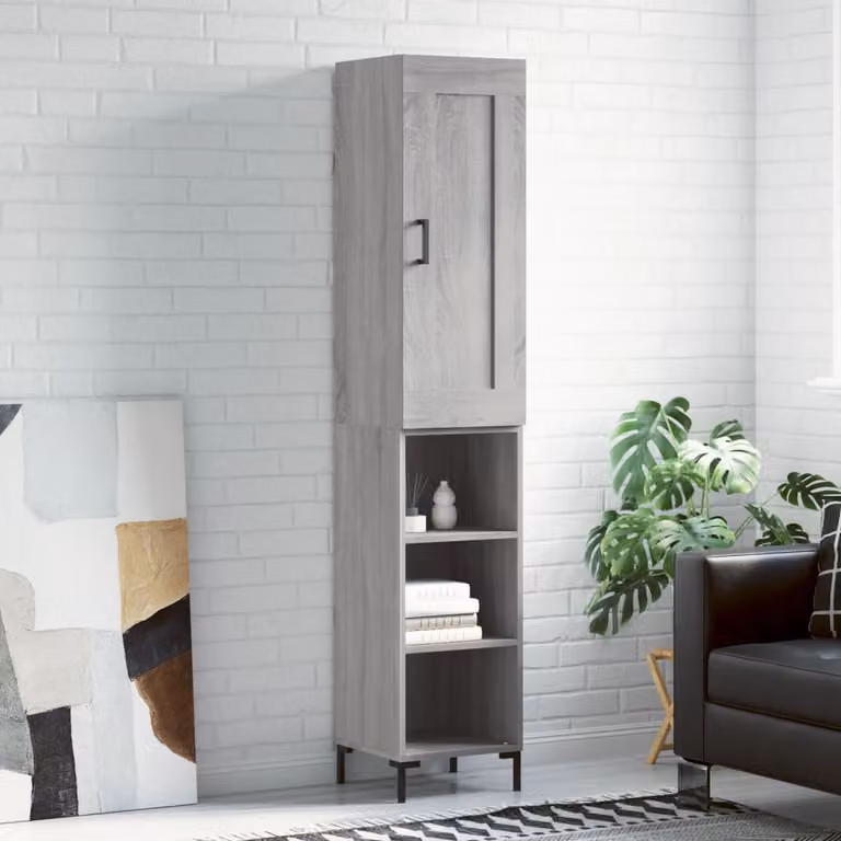 Credenza moderna vidaXL in legno e metallo, Grigio, L: 34,5 cm, P: 34 cm, H: 180 cm