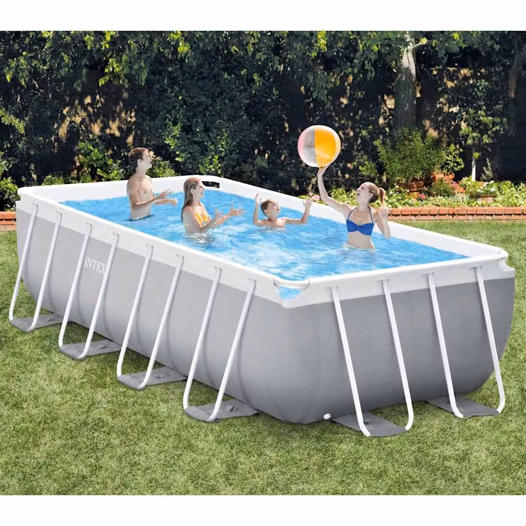 Piscina rettangolare con telaio Intex Prism Frame, colori blu e grigio, L: 488 cm, P: 244 cm, H: 107 cm