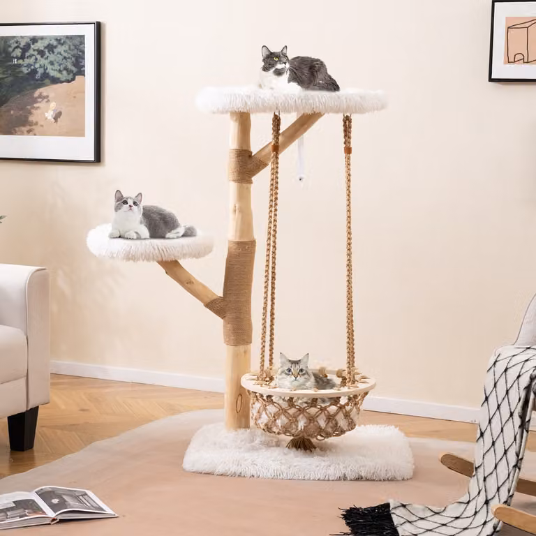 Albero per gatti Costway con amaca, rami in legno naturale e corda di juta, moderno e colorato per interni