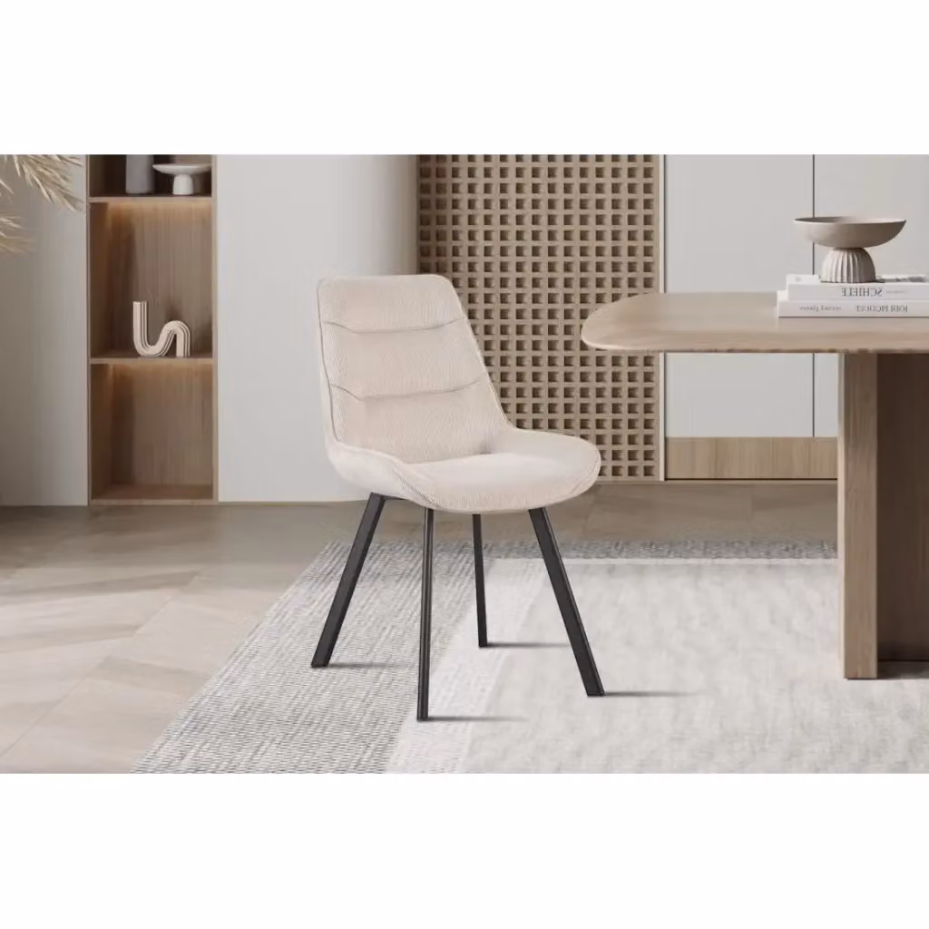 Sedia da pranzo LOLA Meublorama in velluto a coste color sabbia con piedini in metallo nero stile industriale – 2