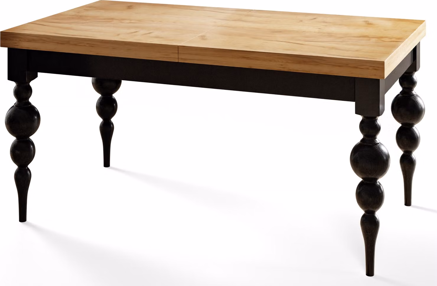 Tavolo rettangolare per sala da pranzo LENA, tavolo allungabile, dimensioni: 160-210X90X78,5 cm, tavolo da soggiorno colore: CRAFT, con gambe del tavolo in colore nero