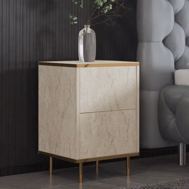 Vestone, Comodino un Ripiano, 40x35x60h cm Beige Marmo