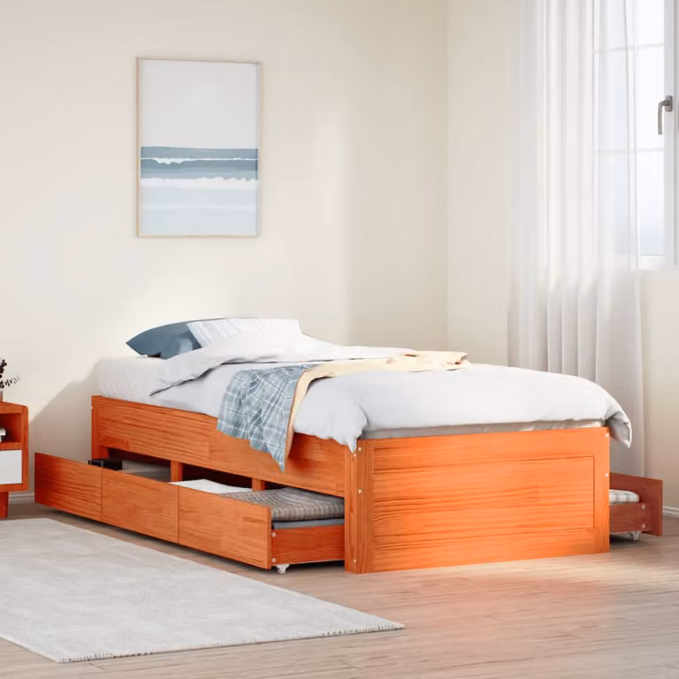 vidaXL Giroletto in legno di pino con cassetti, Marrone Cera, 90x190 cm