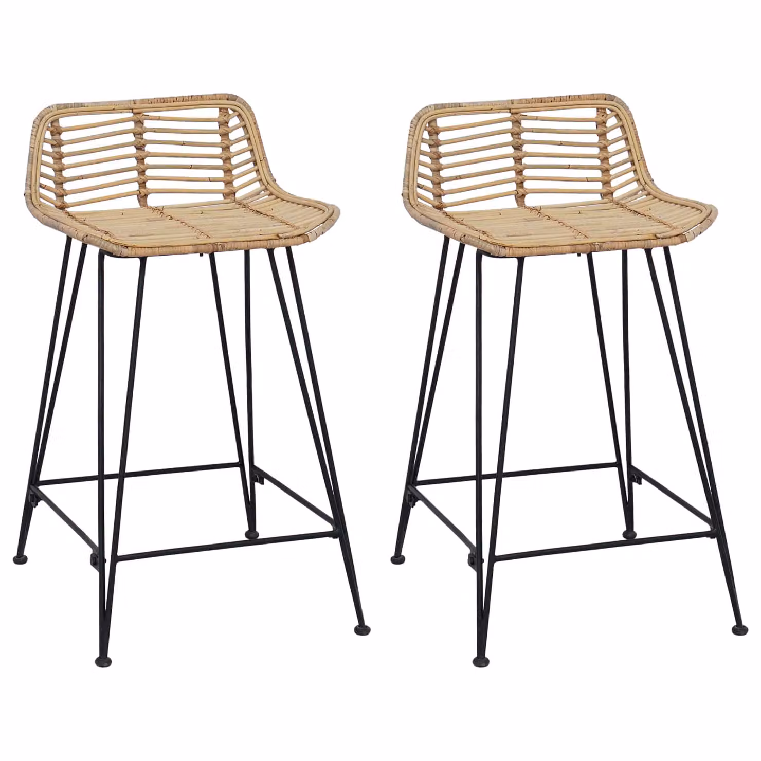 Set di 2 sgabelli da bar vidaXL in rattan e metallo, colore beige e marrone, L/P/H: 44 x 45 x 76 cm