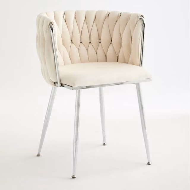 Sgabello da bar moderno OKWISH in tessuto bianco con struttura metallica lucida e schienale basso