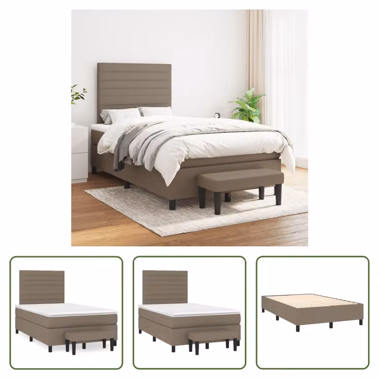 The Living Store Letto a molle con materasso Taupe 120x200 cm in tessuto