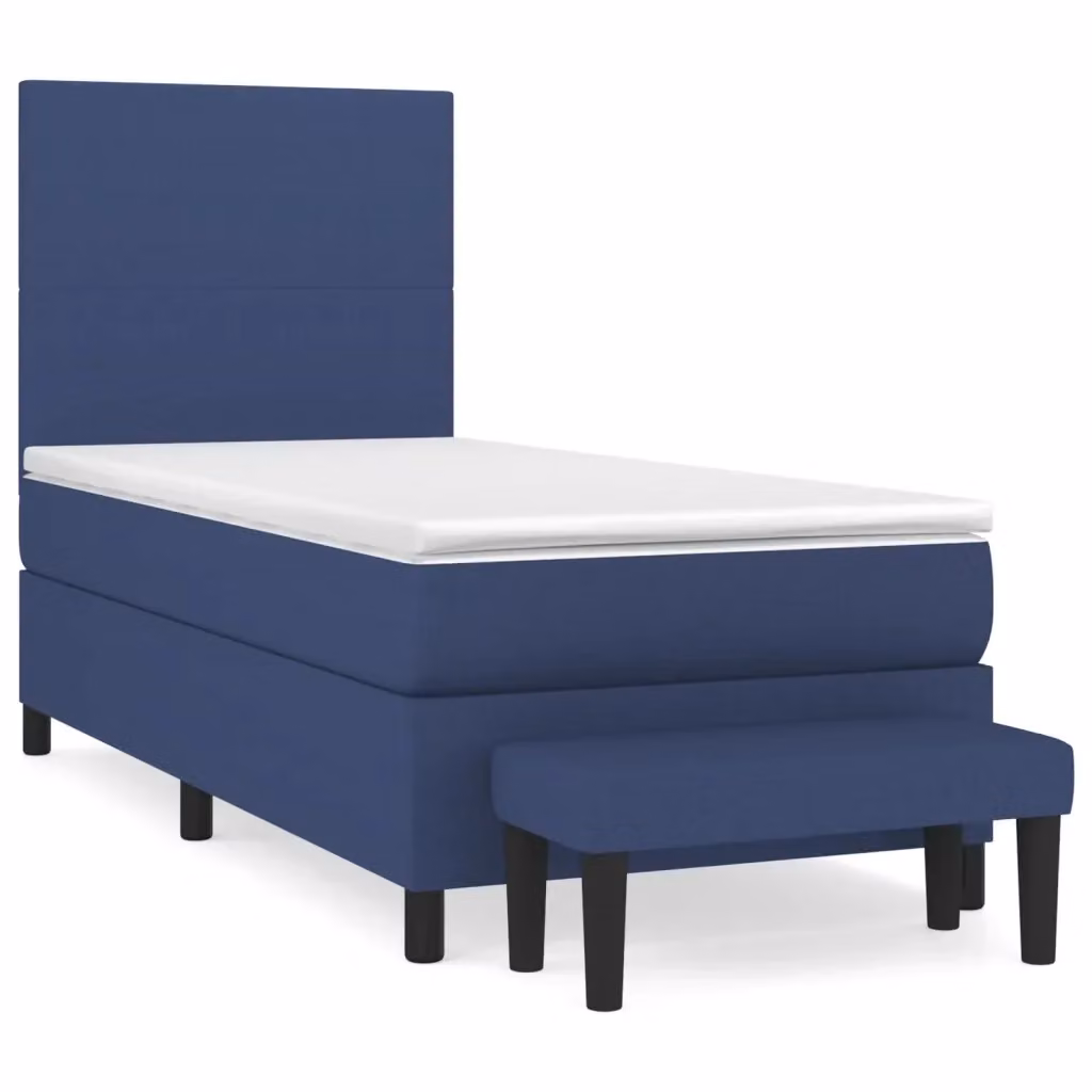 vidaXL Letto Ibrido con Giroletto a Molle e Materasso in Tessuto, Blu e Bianco, L 90 x P 200 x H 128 cm – 2