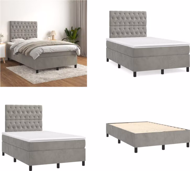 vidaXL Letto boxspring con materasso grigio chiaro 120x200 cm in velluto - Letto boxspring - Boxspringbetten - Bett - Schlafzimmermöbel