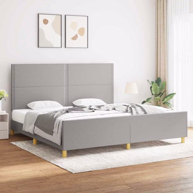 vidaXL Giroletto senza Materasso Moderno in Legno e Tessuto Grigio L/P/H: 200 x 200 x 128 cm