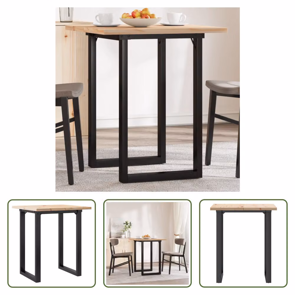 The Living Store Tavolo da pranzo O-frame 70x70x75,5 cm in pino massiccio e ghisa