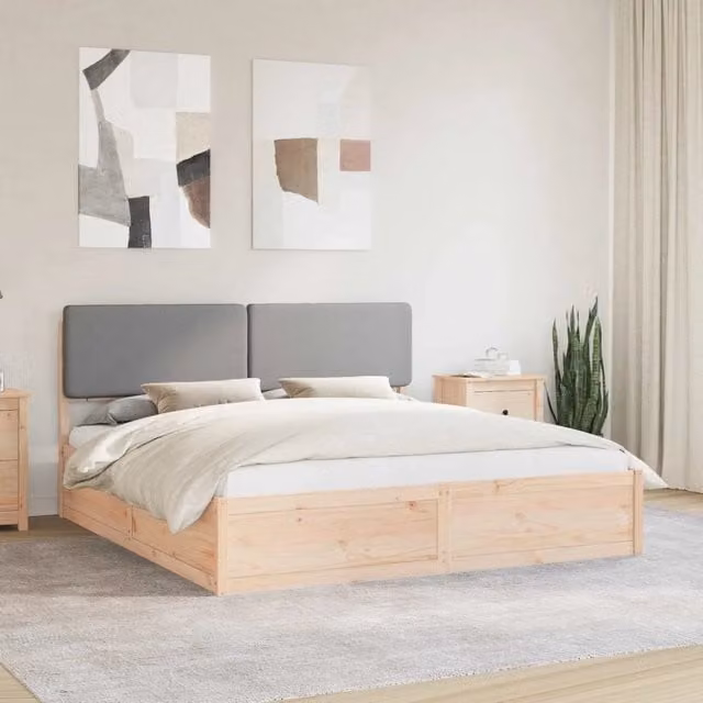 Letto con Testiera Rivestita Grigio chiaro 200 x 200 cm 3398139