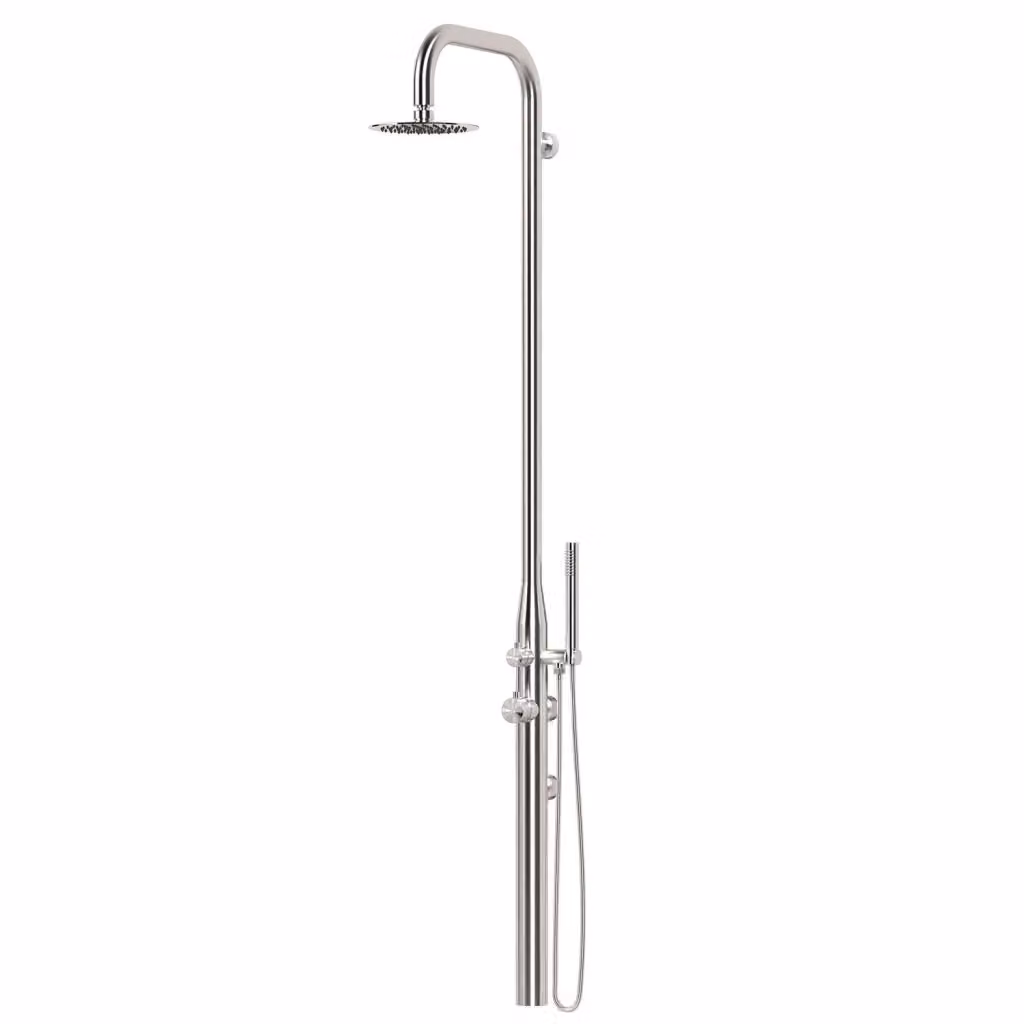 Sined Pula Doccia a Parete in Acciaio Inox 316L Argento per Uso Intensivo Interni ed Esterni con Soffione e Doccino Mobile – 2