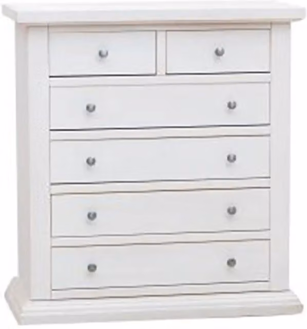 cassettiera cinquino in legno Shabby chic bianco 4 + 2 larga con ferramenta argento