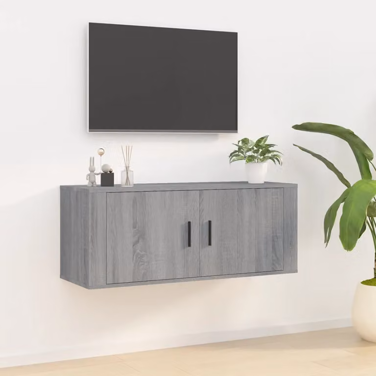 vidaXL Mobile Porta TV a Parete in Legno MDF Grigio, L 100 cm x P 34,5 cm x H 40 cm