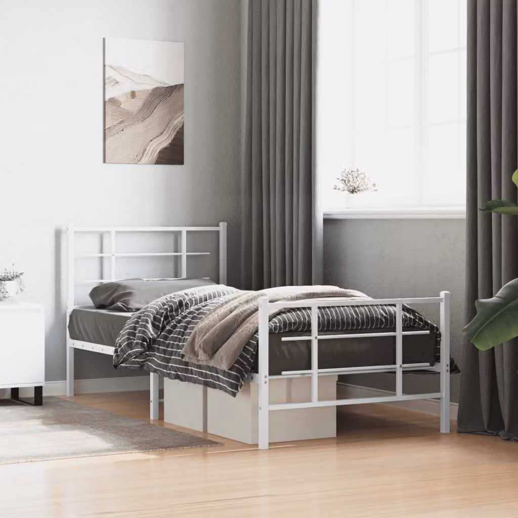vidaXL Giroletto con Testiera e Pediera in Metallo Bianco 90x190 cm