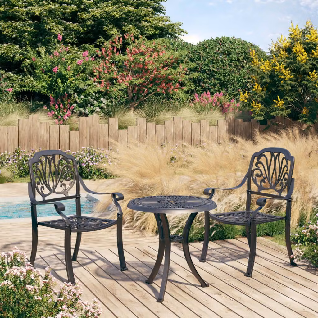 The Living Store Set bistrot 3 pezzi in alluminio fuso nero