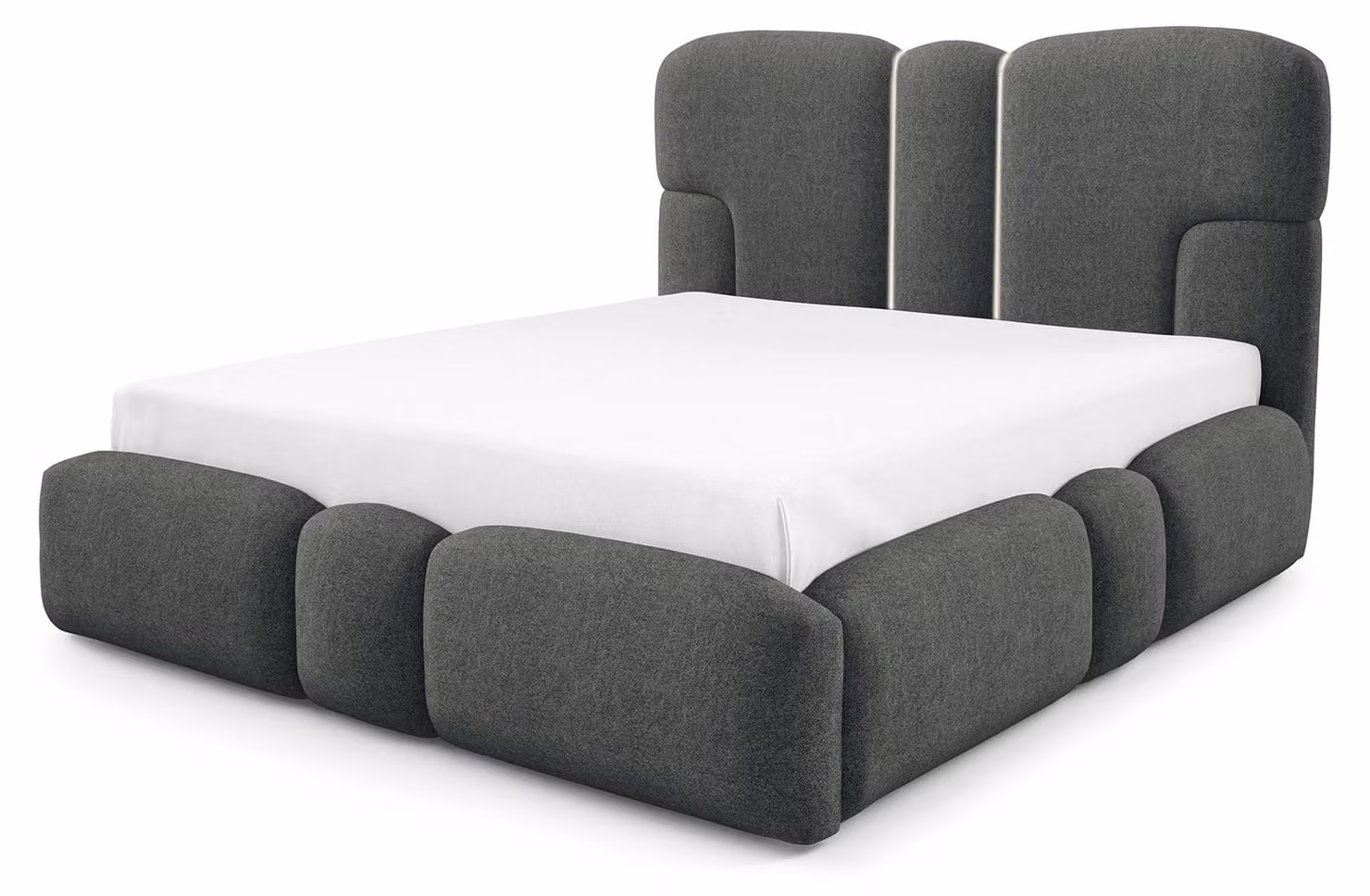 Letto imbottito con contenitore integrato, colore acciaio blu, dimensioni 140 x 200 cm