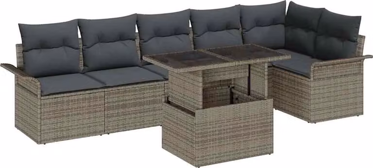 Set Divano da Giardino con cuscino 7 pcs Grigio Poly Rattan