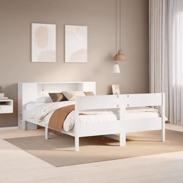 Letto Libreria senza Materasso-Struttura Letto con contenitore Bianco 135x190 cm Legno di Pino 713964
