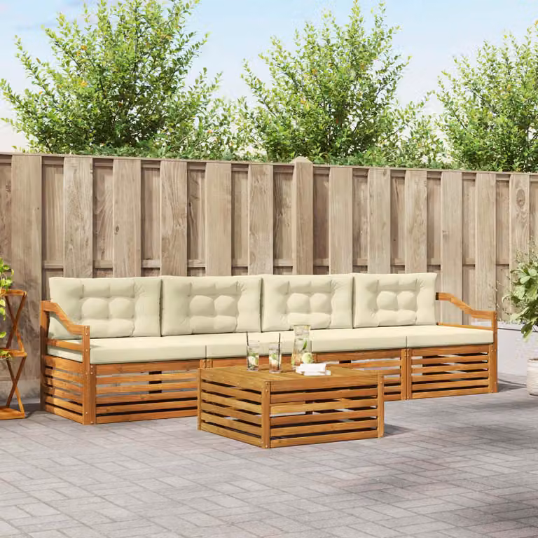 Set di divani da esterno vidaXL 5 pezzi in legno di acacia color naturale e beige