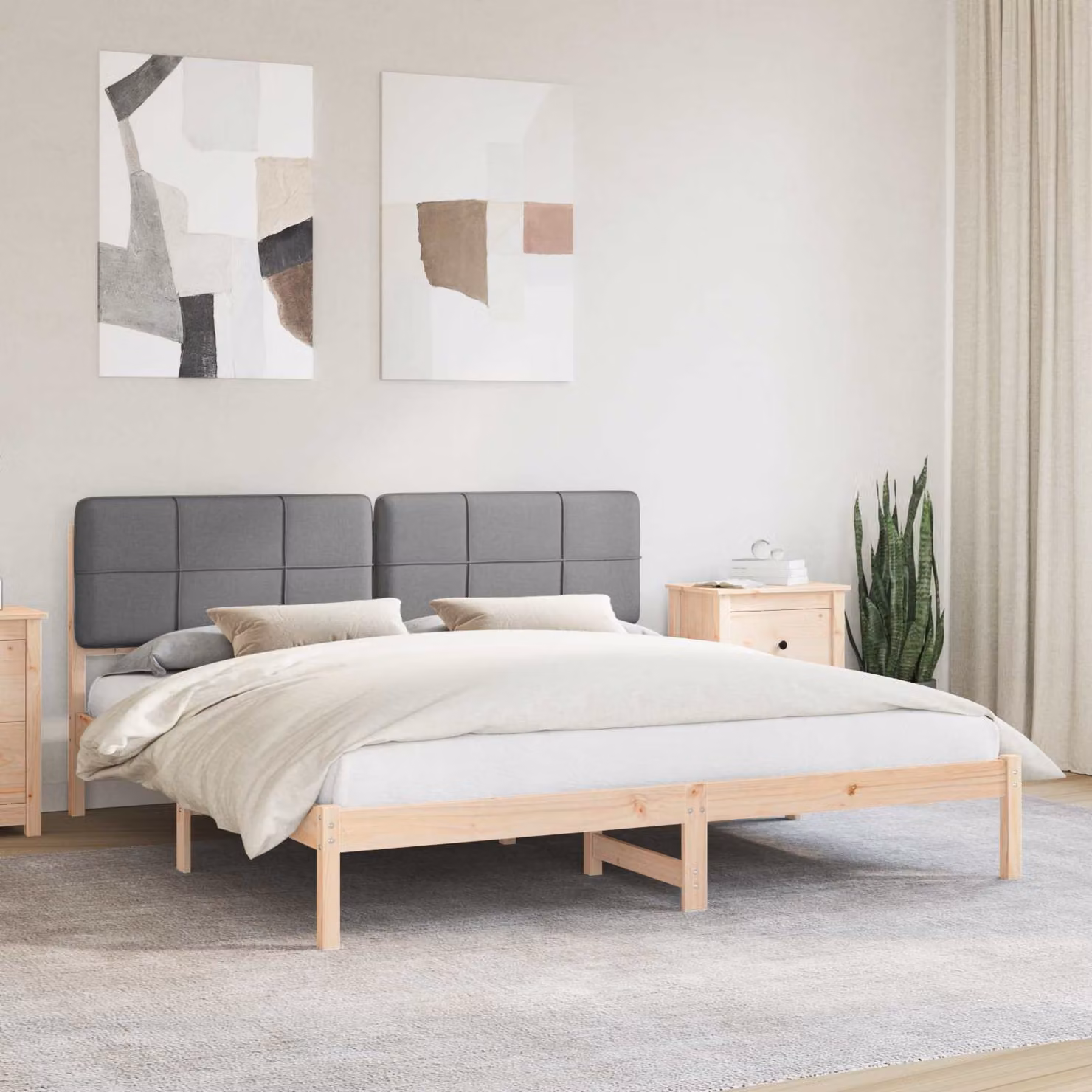 Letto con Testiera Rivestita vidaXL in Legno di Pino e Tessuto Grigio L/P/H: 180 x 200 cm – 1